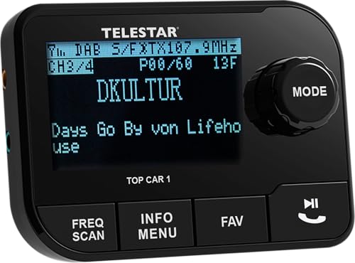 TELESTAR TOP CAR 1 – DAB+ Adapter für Autoradios (FM-Transmitter, Line-Out-Anschluss, Bluetooth 5.0, microSD-Slot, 2,3″ Display, Saughalterung) – Schwarz TELESTAR TOP CAR 1 – DAB+ Adapter für Autoradios (FM-Transmitter, Line-Out-Anschluss, Bluetooth 5.0, microSD-Slot, 2,3″ Display, Saughalterung) – Schwarz