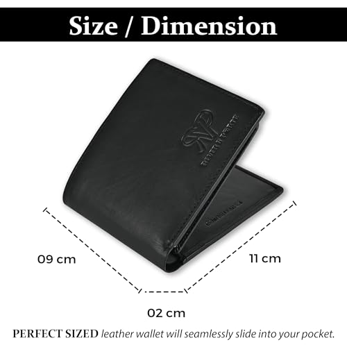Image of Genuine Leather Wallet for Men Black | RFID Blocking | Bi fold,Tri fold | Classic Slim,Stylish Mens Wallet with Multiple Card Slots,Coin Pocket & ID Window | Gift for Men