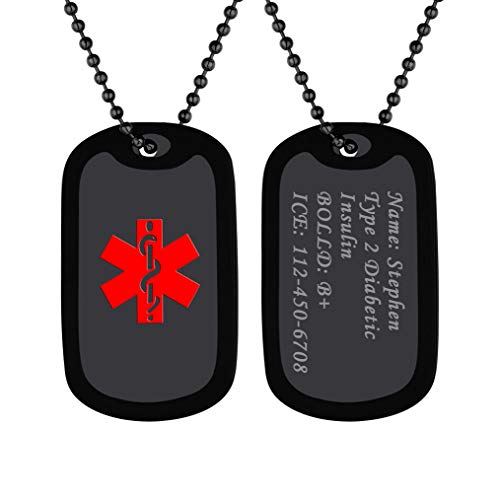 bandmax Colgante Caduceo Serpiente Alerta Medica Personalizada, Dog Tag Chapa Sos Emergencia Caduceus Cover