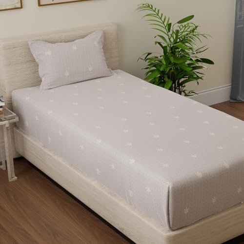 Image of Huesland by Ahmedabad Cotton 144 TC Cotton Elastic Fitted Bedsheet for Single Bed with 1 Pillow Cover | 36 x 78 inches