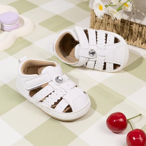 Image of Meckior Baby Toddler Infant Girls PU Leather Soft Open Toe Summer Sandals Flower Princess Flat Shoes