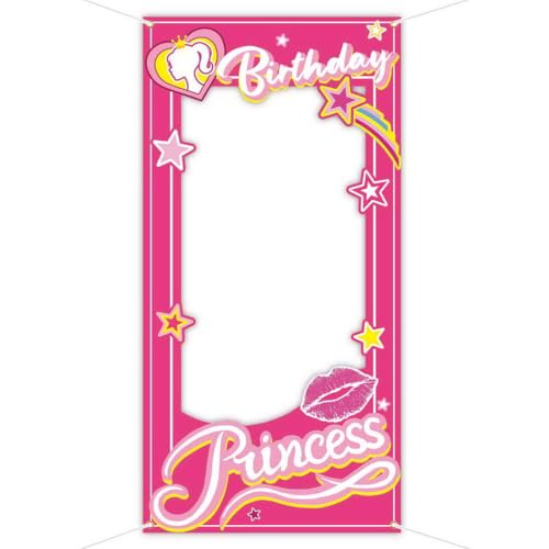 Pink Princess Doll Box Frame Cutout Backdrop 3 x 5.9 ft Glam Girls Hot Pink Theme Birthday Party Decorations Supplies Princess Doll Box Theme Party Photo Booth Backdrop