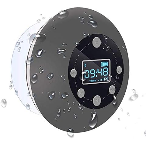 Shower Radio Bluetooth Speaker 5.0, JoyGeek Waterproof Wireless Bathroom Music with Suction FM Microphone Hands-Free Calling 10 Hours LCD Clock Display SD Card Play for iPhone iPad Samsung Cover