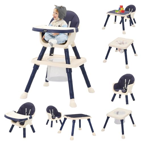 Trona de Bebé 7 en 1 Tronas Bebe Portatil con Silla Comedor Trona Evolutiva,Reposapiés,Cinturón,Cesta,Bandeja Extraíble, Tronas Evolutiva Bebe para niños 6 Meses a 6 Años