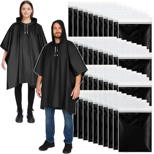 Zhehao 40 Pcs Rain Ponchos Bulk for Adults Homeless Unisex Reusable Rain Ponchos Raincoat with Drawstring Hood Waterproof Portable Raincoats Jacket for Men Women