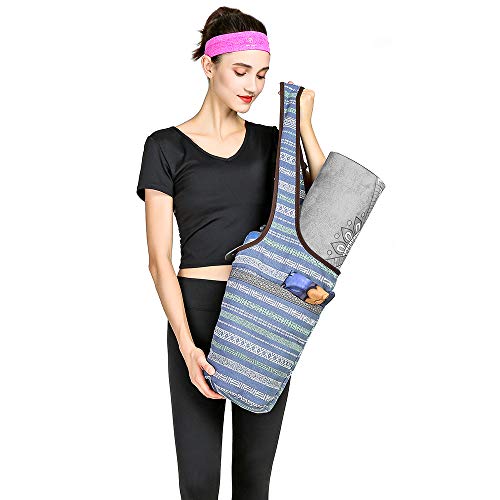Mochila de ombro, Andoer Bolsa para tapete de ioga Sacos de ombro de lona estampado vintage com zípe