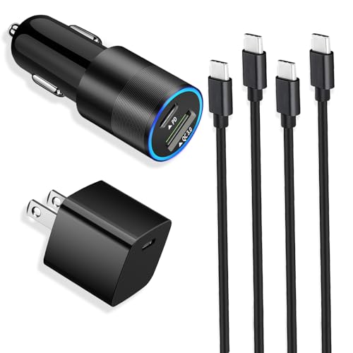 USB C Fast Charger Kits for Google Pixel 10 Pro XL/10/9 Pro Fold/8/7/7 Pro/6/5a, Samsung S25, Looptimo 48W PD&QC 3.0 Car Cigarette Lighter Adapter + 20W Wall Charger Block + 2 Pack Type C Cable 3.3ft