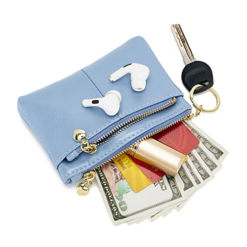 Zooeass Women Pu Leather Zip Mini Coin Purse With Key Ring Triple Zipper Card Holder Wallet (Blue) #TOP1