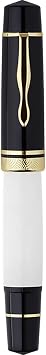 erofa Majohn P139 Piston Resin Fountain Pen Medium Nib with Box, Brass Piston System Large Capacity Writing Pen, Black White