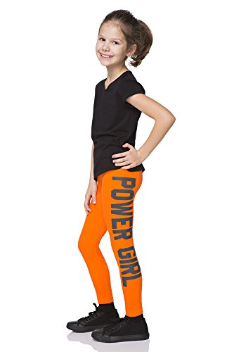 hi!mom - Leggings infantiles de algodón - Para niña - Con inscripción «Power Girl» - Tallas 1-13 años - CHPWG - Naranja - 11-12 años