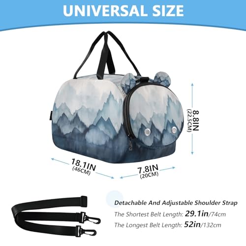 YETTASBIN Sport Travel Duffel Bag for Girls Boys, Watercolor Mountain Large Waterproof Weekender Overnight Bag, Detachable Shoulder Strap Gym Bag with Shoe Compartment & Wet Pocket3