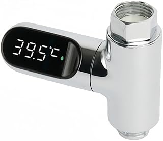 シャワー温度計 ベビー お風呂 水温計 水流発電 デジタル ℃/°F切替 360度回転LED画面 時間計測 多機能 湯温計 4分口径 簡単取り付け 工具不要 自宅/バスルーム/キッチン/業務用に最適 (5℃～85℃（シルバー）) [並行輸入品]