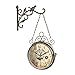 Surakey Wrought Iron Antique-Look Brown Round Wall Hanging Double Sided Two Faces Retro Station Clock Chandelier Wall Hanging Clock Wall Side Mount Home Decor 8-inch, Type 2