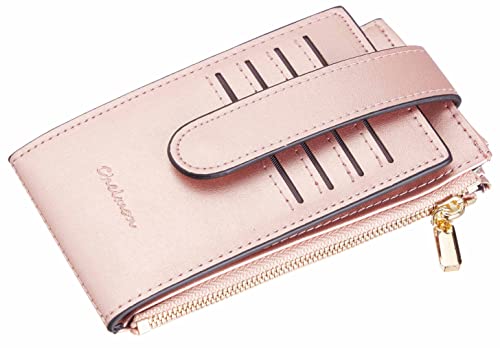 Image of Chelmon Womens Wallet Slim RFID Blocking Bifold Multi Card Case Wallet with Zipper Pocket (Rose Gold CLassic)
