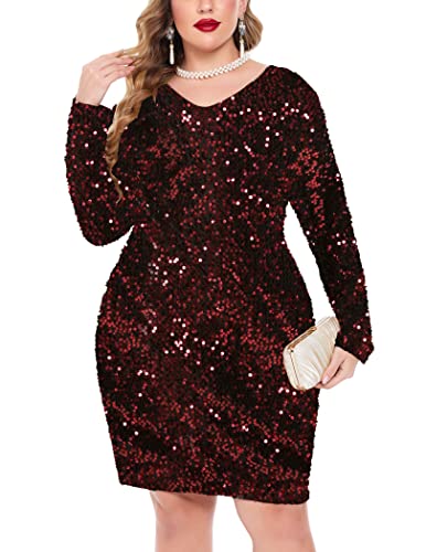 IN'VOLAND Womens Sequin Dress Plus Size V Neck Party...