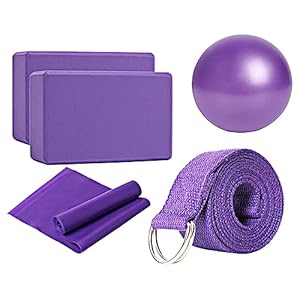 ANUFER 5 PCS Yoga Starter Kit Yoga Blocks + Ball + Strap + Loop Bands Fitness Equipment Set