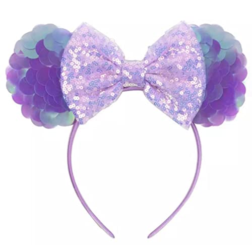 Image of CLGIFT Ariel Minnie Ears,Pick your color, Little Mermaid Minnie Ears, Silver gold blue minnie ears, Rainbow Sparkle Mouse Ears,Classic Red Sequin Minnie Ears (Ariel)