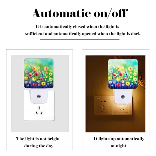 Image of Colorful Countryside Wildflowers Night Light,Plug Into Wall Decor for Stairway,Hallway,Kitchen,Dusk to Dawn Sensor Nightlights for Boys /Girls /Women /Men Room Gifts