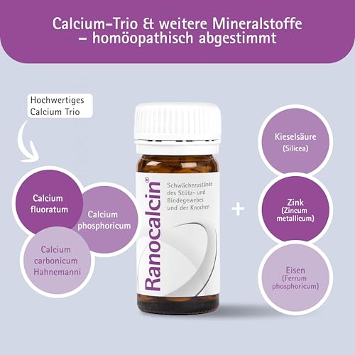 Ranocalcin® bei Beschwerden in Rücken, Schulter, Nacken - unterstützt Knochen, Sehnen, Bänder und Faszien - mit Calcium, Zink, Eisen, Kieselsäure - für Erwachsene und Kinder, 200 Tabletten