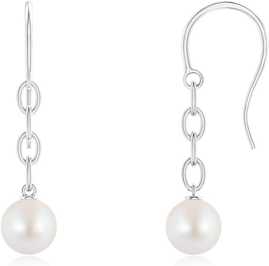 ANGARA Akoya Pearl Earrings for Women | Round Akoya Cultured Pearl Drop Earrings in 14K Solid Gold/Platinum | June Birthday, Anniversary, Gemstone Jewellery Gift