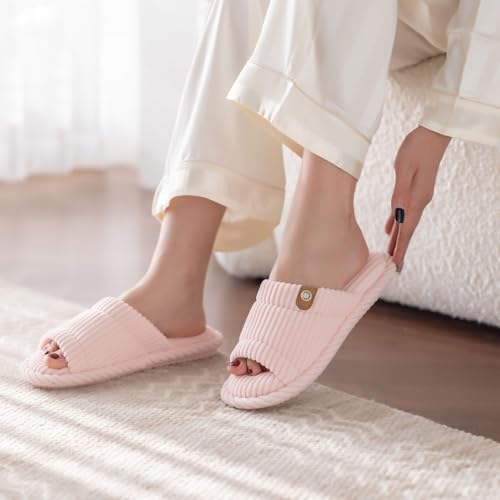 Image of GOEWY Fuzzy Open Toe Slippers for Women Indoor with Comfy Memory Foam