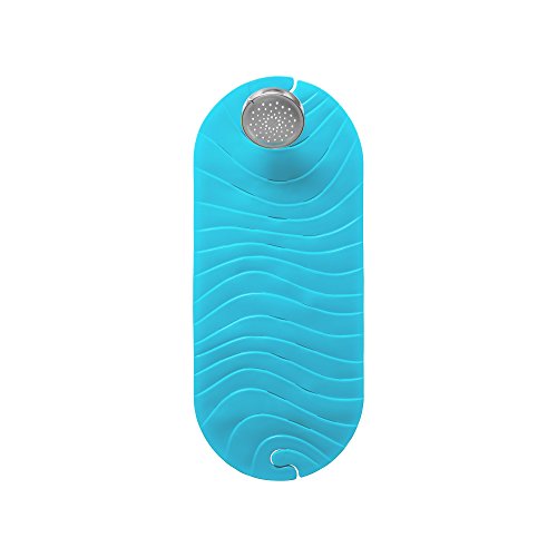 Boon B11192 RIPPLE Textured Non Slip Baby Bath Tub Mat with Hanging Hook and Drain Holes, Blue by Boon - Image 2
