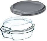 Simax Casserole Dish For Oven: Round Glass Casserole Set With Lids - 1 Glass and 1 Plastic Cover – Clear Baking Pan - Oven Safe Basic Bakeware and Cookware - Borosilicate Glassware - 2.5 Quart Capacity Plus 1.5 Quart Lid