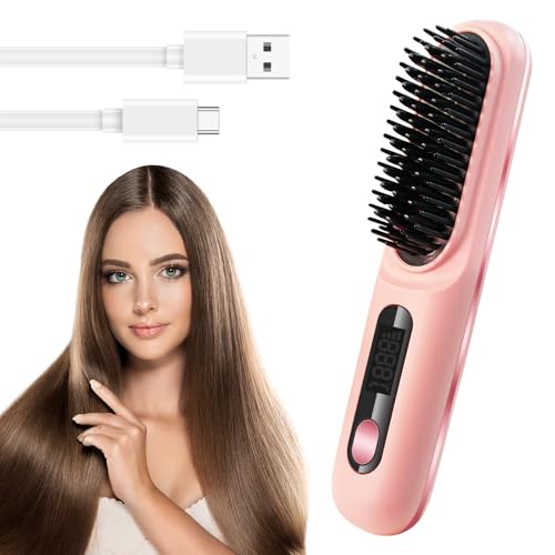 GlowWave Heated Brush,2025 Glowcept Heated Brush for Short Hair,USB Charging, 3 Heat Settings & LED Screen, for Travel and Frizz-Free Styling Smart Air FresheneSmart Car Air Freshener (pink1) (Pink)