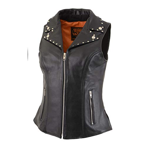Milwaukee Leather MLL4503 Women's Black V-Neck Leather Classic Motorcycle Rider Vest w/Riveted Lapel Collar - X-Small3