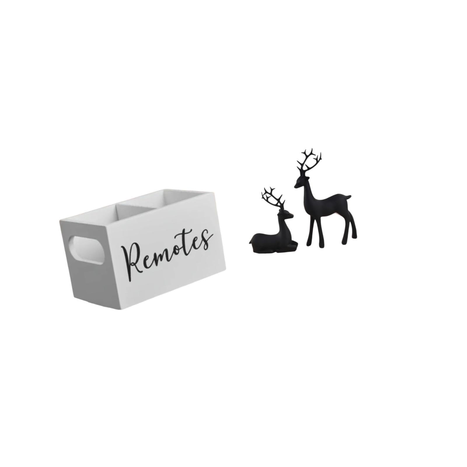 BNF®Retro Wooden Remote Organizer and Black Deer Resin Figurine Set for Table Nightstand Office Living Room Study Balcony Décoration|Home & Garden|Household Supplies & Cleaning|Home Organization 4