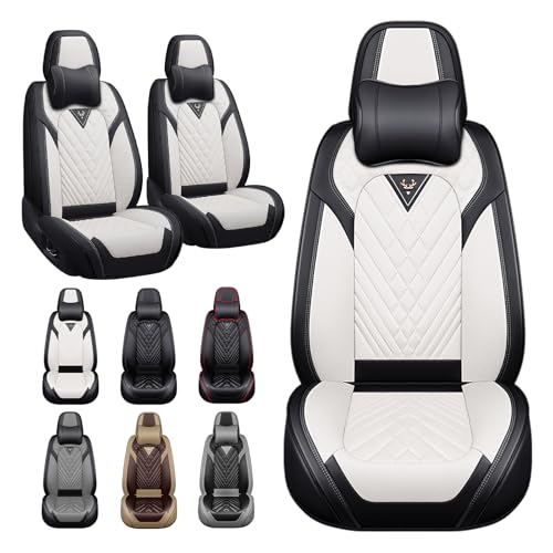 Car Seat Covers Fit for BMW X5 2009-2026,2 Seats Non-Slip Nappa Leather Seat Covers, Airbag Compatible, Sports Car Seat Protector Premium Interior.(Luxury 2 Seats with Pillows,Black White)