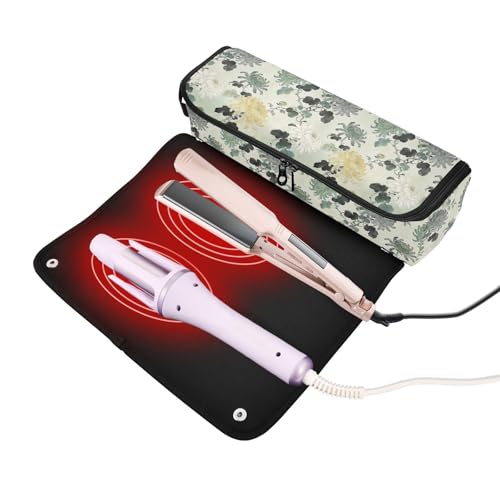 Organizador de herramientas para cabello 2 en 1 con tapete para plancha, soporte para rizador y bolsa de viaje para planchas, rizadores, y herramientas de peinado miniatura 2