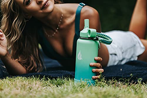 HYDRO CELL Paracord Handle for Wide Mouth Water Bottles - Carrier Strap w/Attachment Ring and Carabiner Accessory. Compatible w/ 64oz, 40oz 32oz, 24oz, 18oz, 14oz Insulated Bottles (Mint/Green)