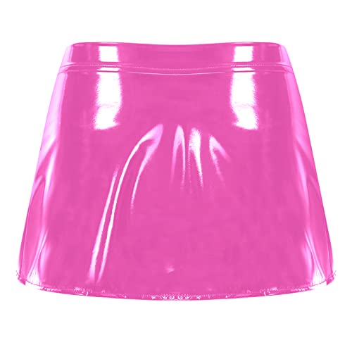 ACSUSS Women Shiny Leather Cover-Up Skirt Patent Look Mini Skirt High Waist Open Front Mini Skirts2