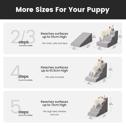 Image of Gardner Pet 4-Step Dog Stairs for Small Dogs 18.5 inch H, Curved 4-Step Pet Stairs, Dog Steps for High Bed (18-20 in), Couch with Durable Non-Slip Waterproof Fabric Cover and CertiPUR-US Certified Foam