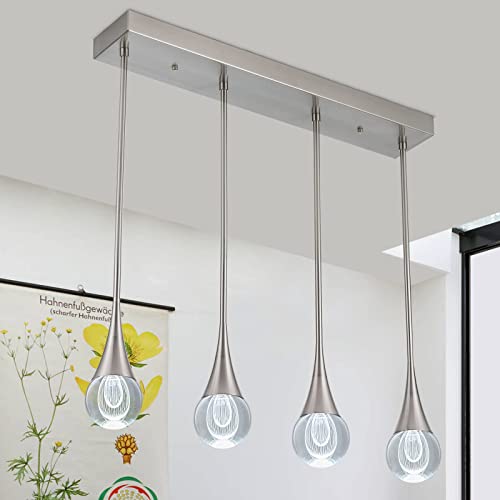 ROYAL PEARL 4-Light LED Pendant Light Dimmable LED Kitchen Lighting Teardrop Crystal Pendant Lighting for Dining Room Bedrooms Foyer Kitchen Living Room, 6000K Cool White, Brushed Nickel UL Listed - Image 8