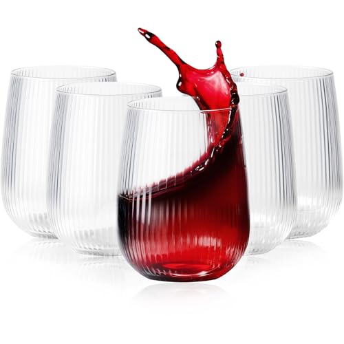 Image of Lueumxc 36 Pack 15Oz Plastic Wine Glasses, Origami Ribbed Disposable Wine Glasses Unbreakable Clear Plastic Cocktail Glasses Recyclable Shatterproof Reusable Wine Cups