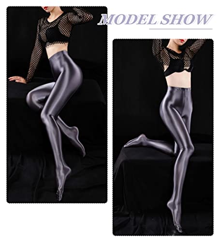 Image of FEOYA Women's Wet Look Footed Leggings Metallic Dance Tights Shiny Leggings Shimmer Pants Glitter Tights