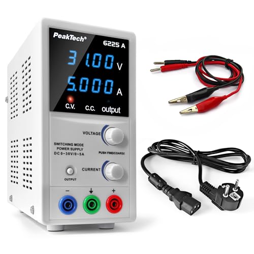 PeakTech 6225 A - Alimentation de Laboratoire DC 0-30V / 0-5A, Réglable, Affichage LED à 4...