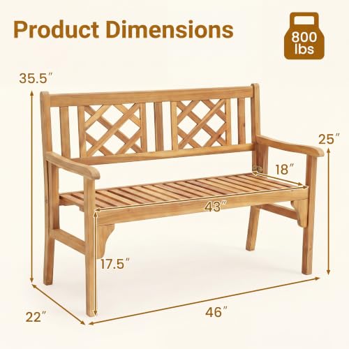 Image of Giantex 4 Ft Foldable Outdoor Bench, Acacia Wood Outside Loveseat with Curved Backrest and Armrest, 705Lbs Weight Capacity, Garden Bench for Patio, Park, Porch, Balcony
