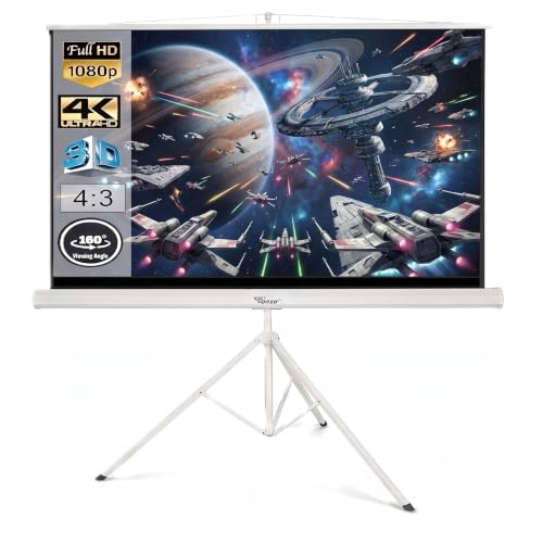Image of TONZO 84 Inch Tripod Projector Screen with Stand 4ft(H)*6ft(W), 4:3 Ratio Projection Screen with Adjustable Stand, Indoor & Outdoor Wrinkle Free White Matte Fabric Projection Screen for Home & Office
