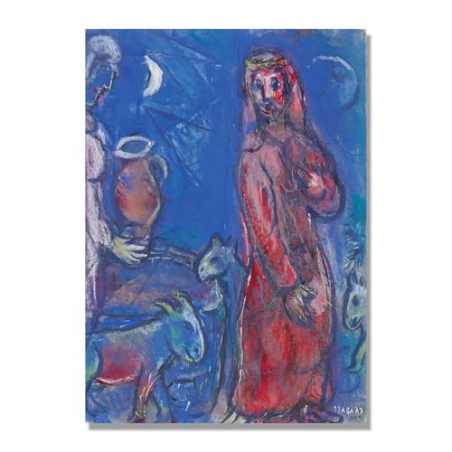 Reproductions de tableaux sur toile abstrait bleu 40x56cm Rebecca à la fontaine décoration