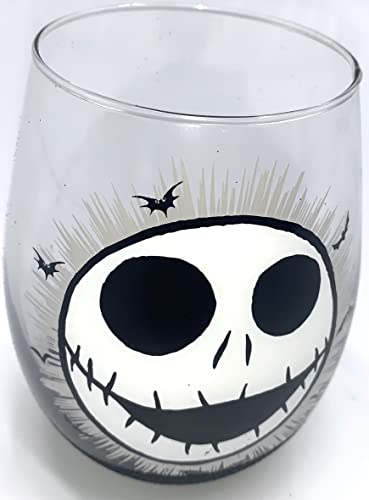 Disney Tim Burton’s The Nightmare Before Christmas Jack Skellington Face 20 Ounce Stemless Wine Glass With Glitter Base - Official Kitchen Collectible Novelty Drinkware Gifts #TOP1