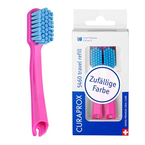 Curaprox CS 5460 Zahnbürstenköpfe - für Reiseset/Ultraweiche Plaqueentfernung/Zufällige Farbe/Nachfüllpackung Duo-Pack/Hergestellt in der Schweiz