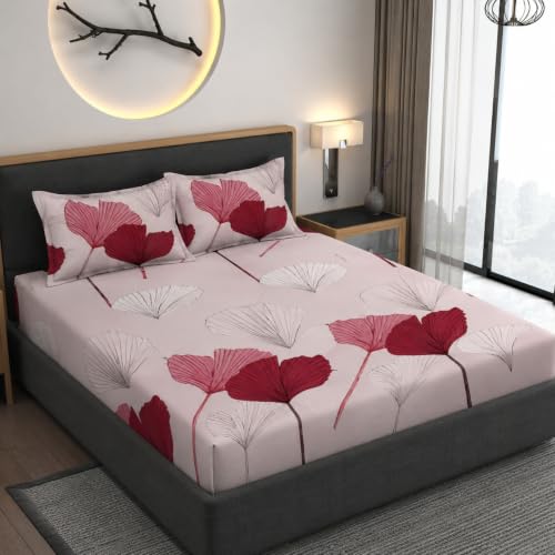 Image of Premium Heavy Cotton Elastic Fitted Bedsheets with 2 King Size Pillow Covers || Double Bed with All Around Elastic 350 TC || 60 x 78 x 8 Inch Queen Size Fitted || :- Rose Gold
