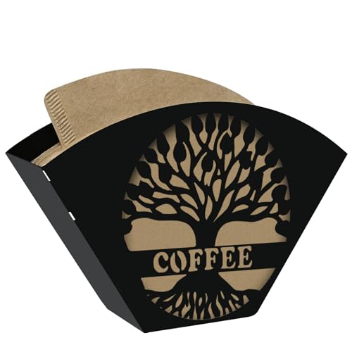 Porte-filtre à café - En fer - Beau design arbre de vie - Noir - Porte-filtre à café pour ranger les filtres à café - En métal - Convient pour les...