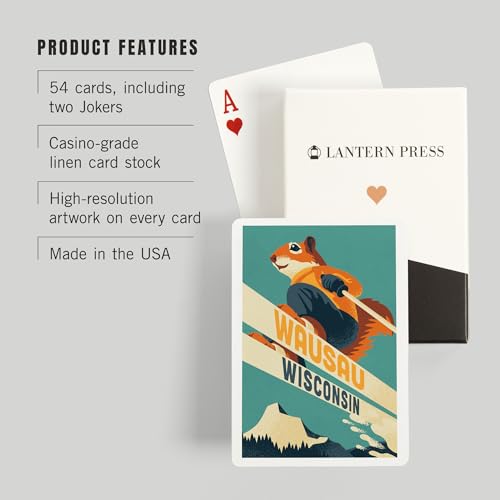 Lantern Press Wassau Wisconsin Ski Squirrel Poker miniatura 3