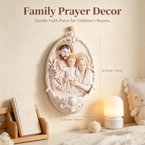 Image of KOMI Holy Family Resin Holy Water Font for Home Altar Wall Hanging Decor Catholic Gifts