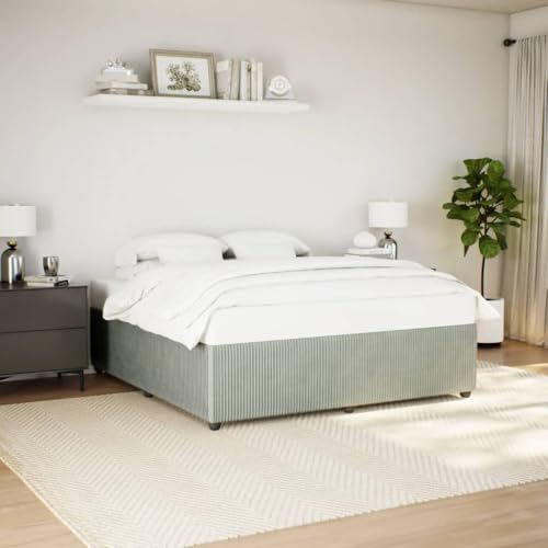 IKAYAA Base Tapizada 200 x 200 cm para Colchón, Estructura de Cama Tapizada, Somier de Láminas de Madera, Fácil Montaje, Color Gris Claro
