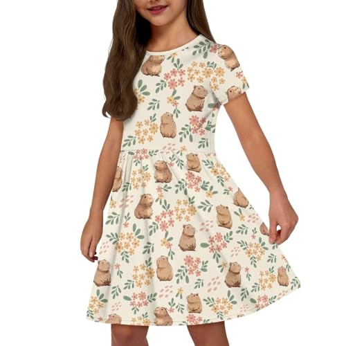 Image of Short Sleeve Dress for Girls with Pockets Cute Toddler Girl Clothes Summer 2-12